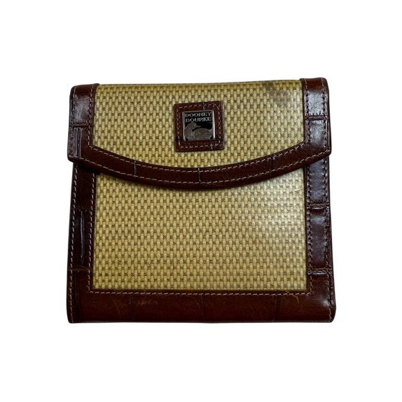 Dooney & Bourke Handbags - VTG‎ Dooney Bourke Leather Woven Tri Fold Wallet Brown Clutch Coin Purse